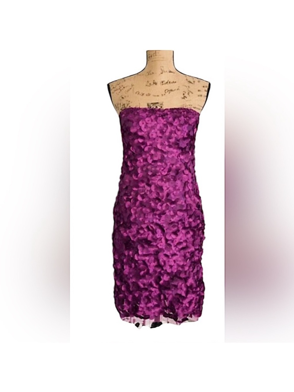 ADRIANNA PAPELL Strapless Fuchsia Floral Appliqué Cocktail Dress
